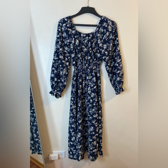 Anna-Kaci California Womems navy Fall Floral Long Sleeve Maxi Dress size small - Picture 2 of 9